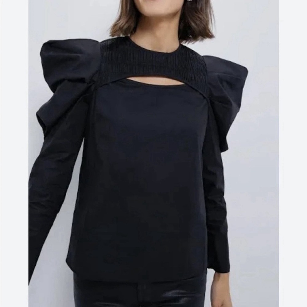 Tuckernuck Hyacinth House Black Keyhole Beckett Blouse Long Sleeve SZ L New City
